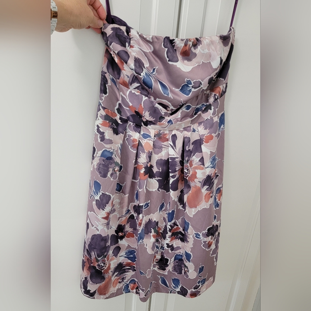 NWT Women's THE LIMITED Sz 8 Purple Multi-Colored Floral Satin Strapless Dress